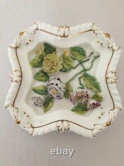 Rockingham Porcelain Extremely Rare Ornamental Dish Encrusted Flowers C1825