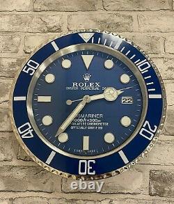 Rolex Submariner Blue Large Dealer Wall Clock 35cm, Extremely Rare