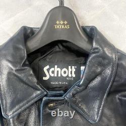 SCHOTT LEATHER JACKET Size L Extremely Rare Trucker eather Cowhide Navy