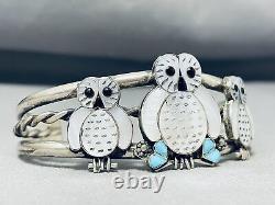 Snowy Owl Extremely Rare Vintage Zuni Turquoise Sterling Silver Inlay Bracelet