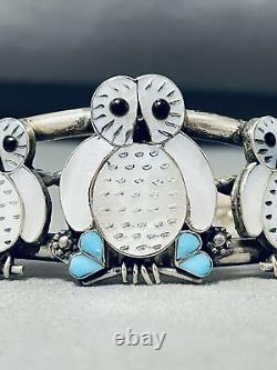 Snowy Owl Extremely Rare Vintage Zuni Turquoise Sterling Silver Inlay Bracelet