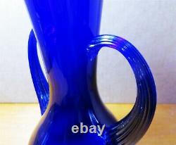 Stunning! Extremely RARE Pilgrim Glass 9 3/4 Cobalt Blue Ribbed Handled Vase