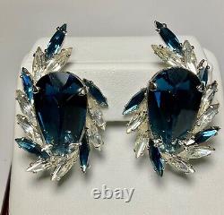 Stunning Vintage Signed Sherman extremely rare Cobalt blue pineapple earrings
