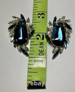 Stunning Vintage Signed Sherman extremely rare Cobalt blue pineapple earrings