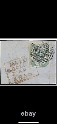 Tasmanian 1855 1d blue'Courier' stamp on piece, with cert. Extremely Rare Item