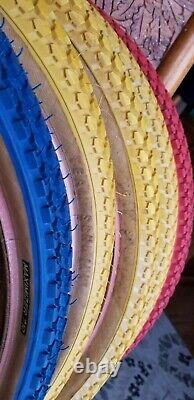 Team Schwinn Maximizer Tires BMX Yellow Blue 20 × 1.75 Extremely Rare