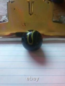 VTG BLACK GLASS WITH 3 COLOR BANDSYELLOWithBLUE/RED SLAMMER USED EXTREMELY RARE