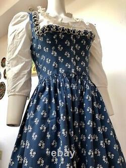 Vintage 1930s Original Lanz Salzburg Blue Floral Print Dress-extremely Rare-xs
