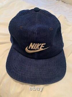 Vintage 1985 Deadstock Nike Yupoong Blue Corduroy Snapback Hat. Extremely Rare