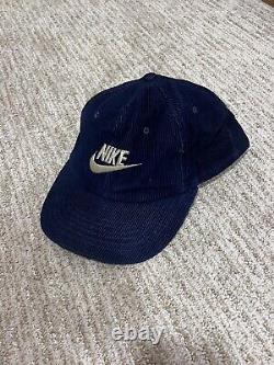 Vintage 1985 Nike Yupoong Blue Corduroy Snapback Hat Extremely Rare Unbent Bill