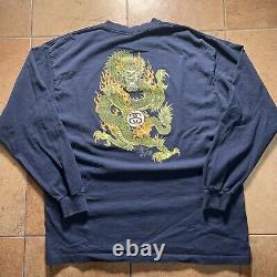 Vintage 90S Extremely Rare Blue Stussy Dragon, Long Sleeve Shirt