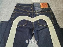Vintage EVISU Big Logo Jeans W30 X L32 Lot 0001 Extremely Rare