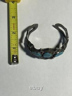Vintage Extremely Rare NAVAJO 3 Turquoise Sterling Silver Cuff Bracelet 61 Grams