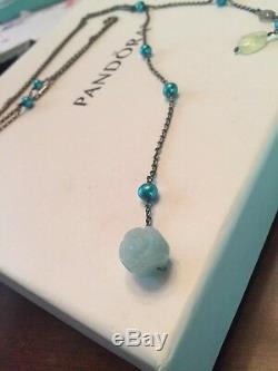 Vintage Retired Pandora Blue Pearl & Chalcedony Oxidized Lariat Extremely Rare