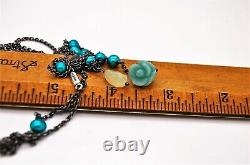 Vintage Retired Pandora Blue Pearl & Chalcedony Oxidized Lariat Extremely Rare