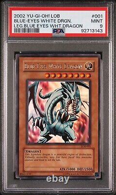 Yugioh Very Rare Glossy Unlimited Blue-Eyes White Dragon LOB-001 PSA 9 Clean